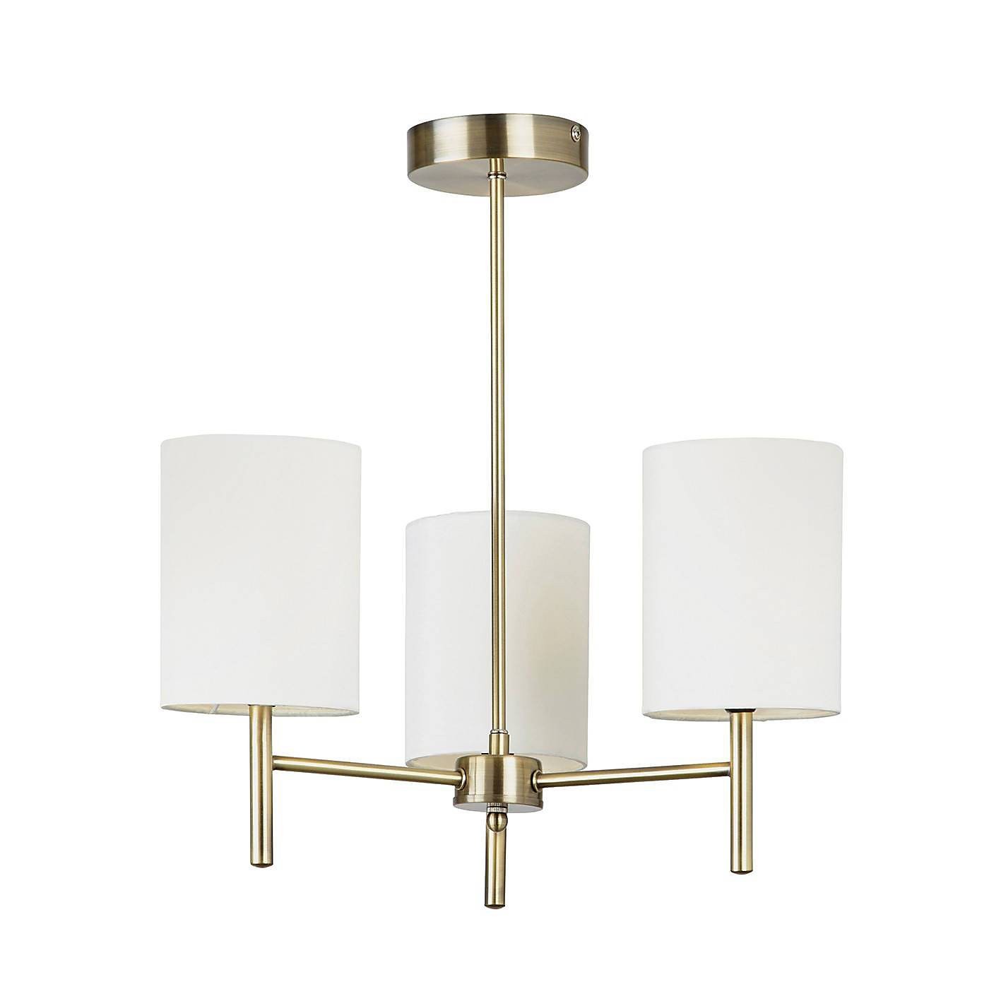 Luminosa Brio 3 Light Semi Flush Multi Arm Ceiling Light Antique Brass, E14