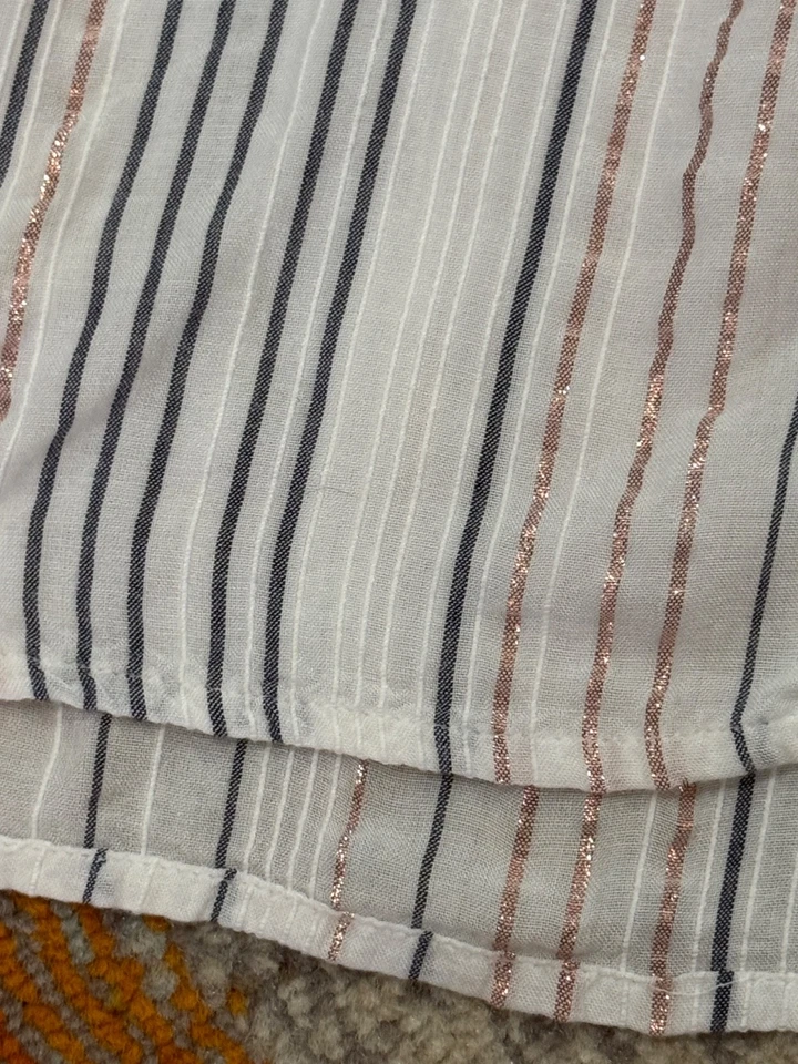 Blusa Manga Corta Ligera Studio West Talla Pequeña Rayas Top Damas Mujeres Foto 2 de 4