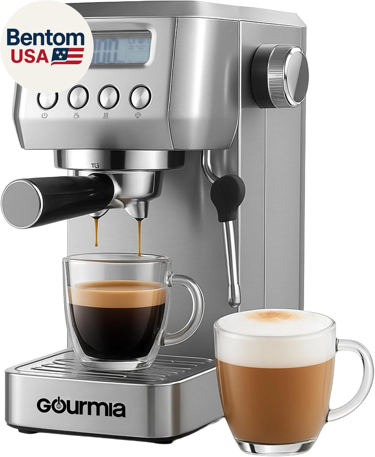 Slim Espresso Machine – 20-Bar Pump, LCD Display, Milk Frother, Adjustable Tempe