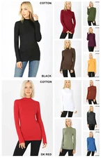 WOMEN Mock Turtle Neck LONG SLEEVE TOP SOFT COTTON STRETCH T SHIRT Reg Plus S-3X