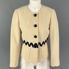 Etro Size 4 Cream Black Silk Blend Ribbon Collarless Jacket