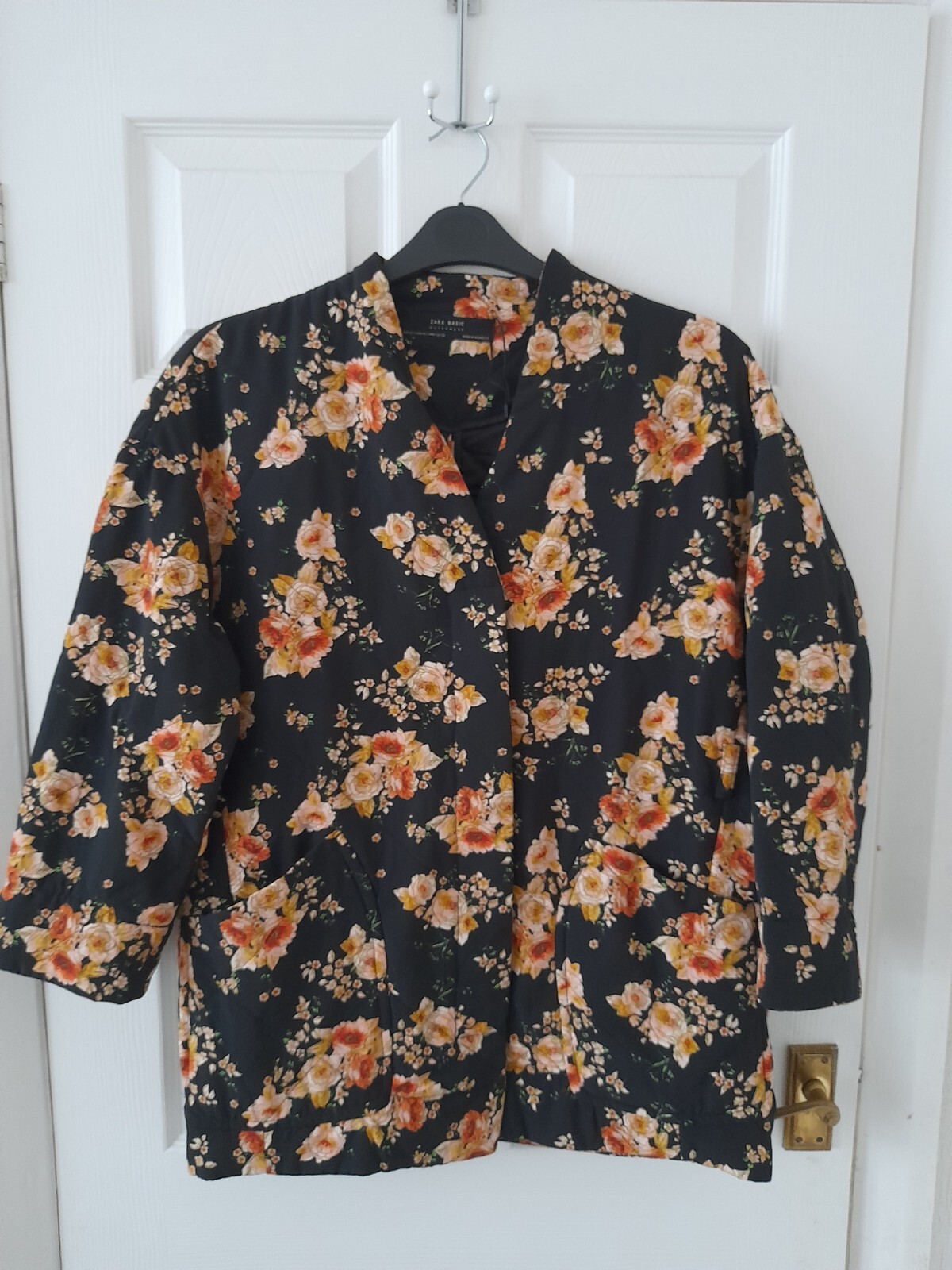 Zara Basic Outerware Black With Orange Roses 🌹 Q… - image 1
