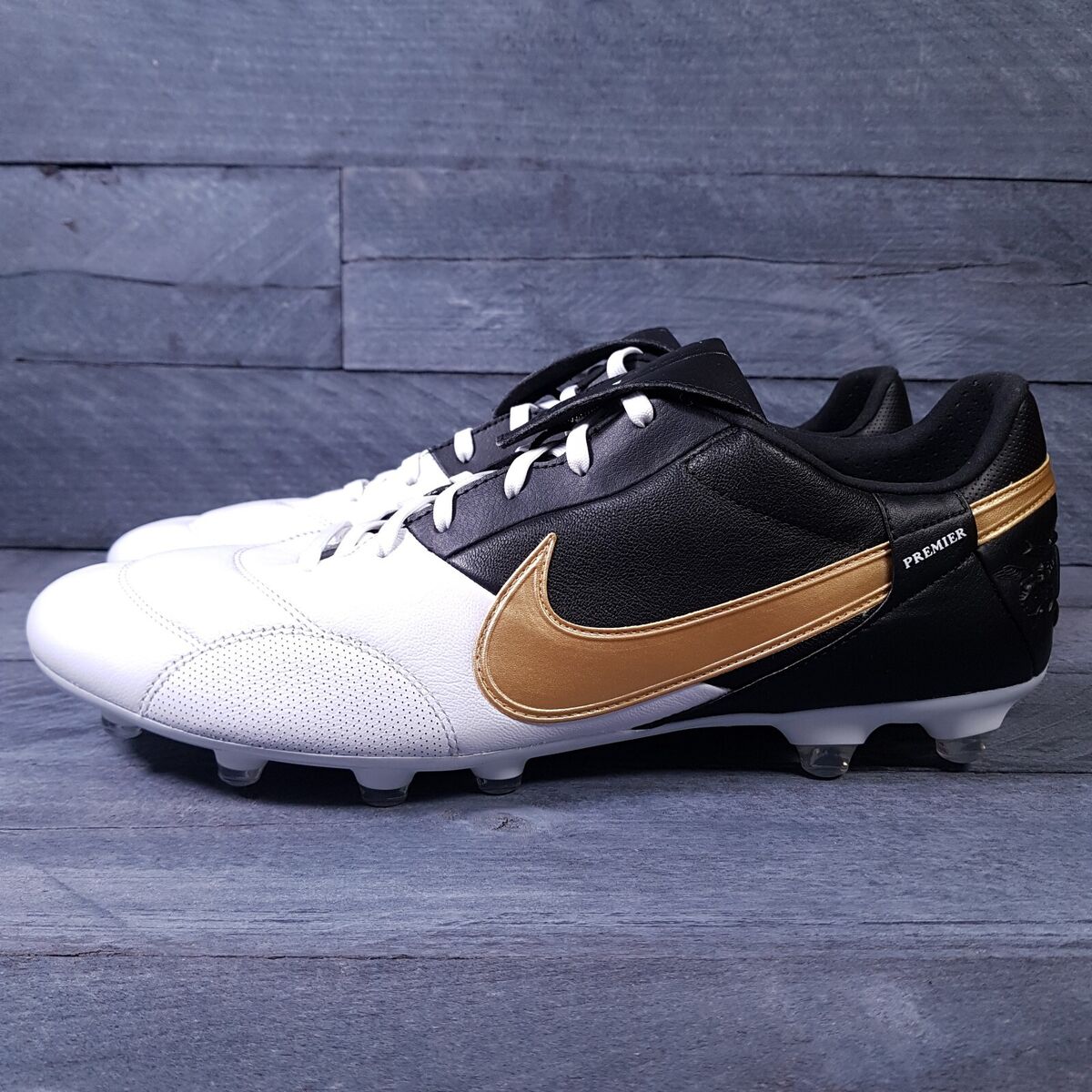 NIKE Premier III 3 FG Soccer Cleats Mens 14 White Black Gold NIKE Premier III 3 FG Soccer Cleats Mens 14 White Black Gold