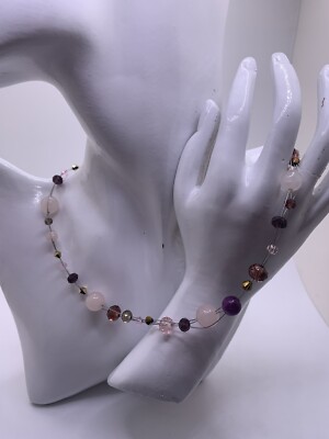 Natürlicher rosa Quarz/Amethyst Handwerk Design Halskette 18+2 Zoll Verlängerung 