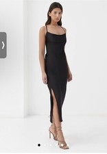 4th & reckless womens size S black silky open back slip dress solid strappy midi