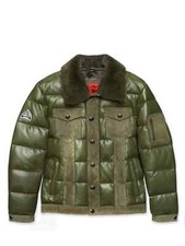 Brand New Men's Bubble Lamb Skin Leather  Goose Down Jacket With Real Mink Fur