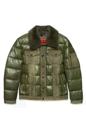 Brand New Men's Bubble Lamb Skin Leather & Goose Down Jacket With Real Mink Fur