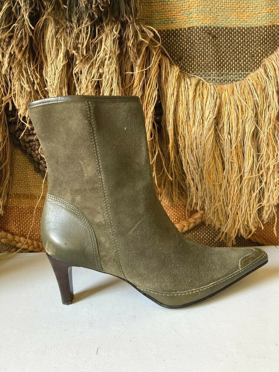 Audrey Brooke Army Green Suede Heeled Boots Women's Size M