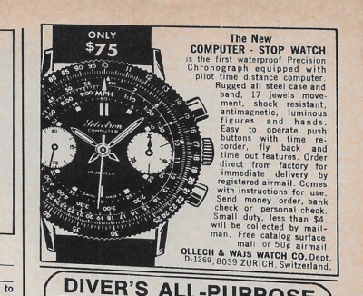 1969 Ollech & Wajs Computer Stop Watch Selectron Chronograph Vintage Print Ad