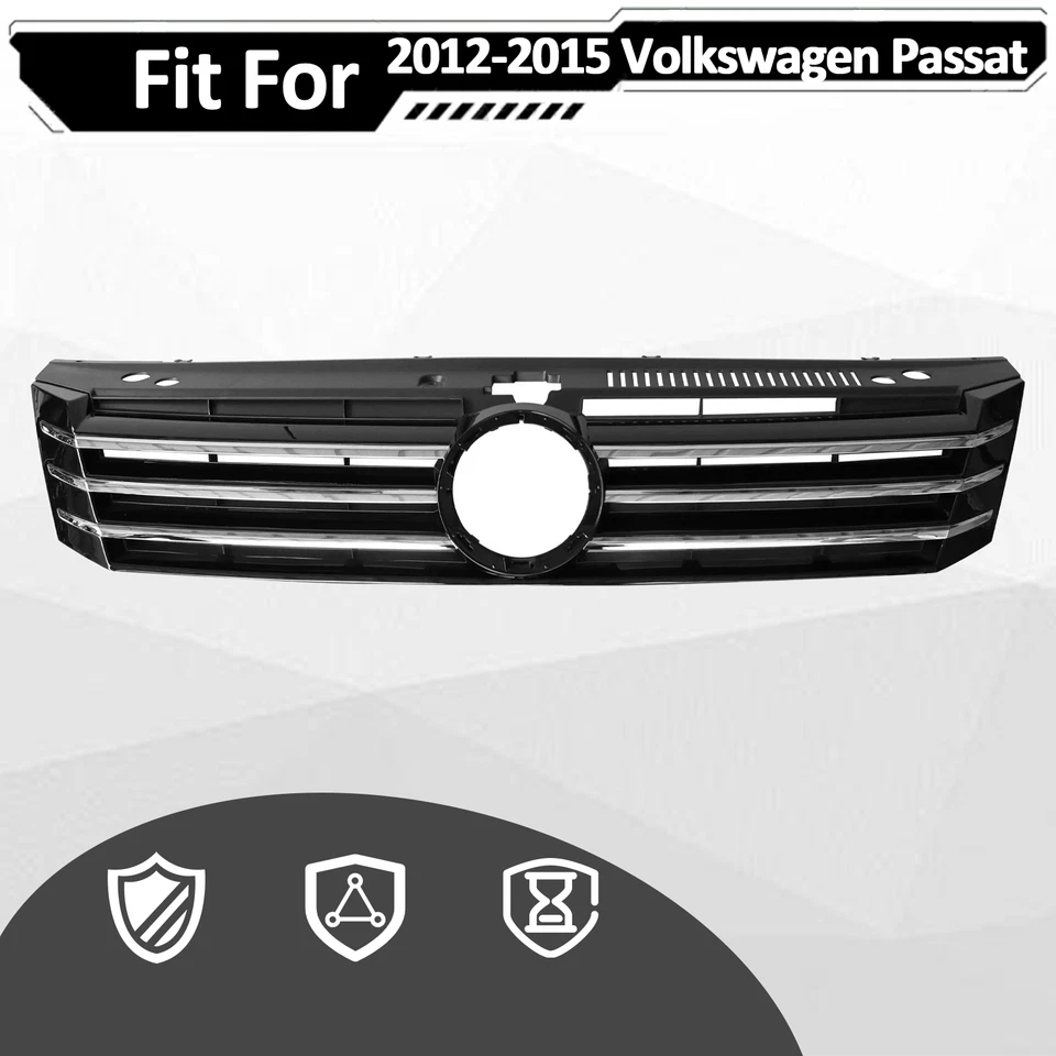 Grelha frontal superior preta com cromo para 2012-2015 Volkswagen VW Passat VW1200153 - Imagem 3 de 4