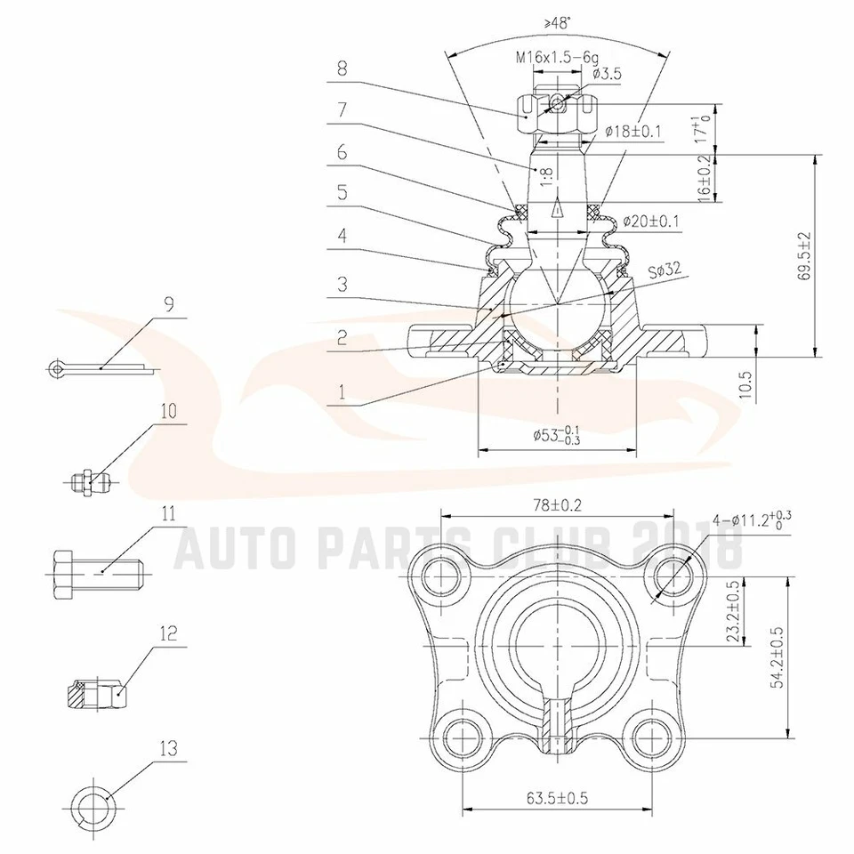 For 1992-1995 Toyota Pickup 4WD 10pcs Front Tie Rods Ball Joints Pitman Arm Kit - Image 4 of 4