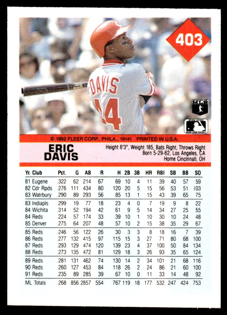 1992 Fleer #403 Eric Davis - Cincinnati Reds | eBay