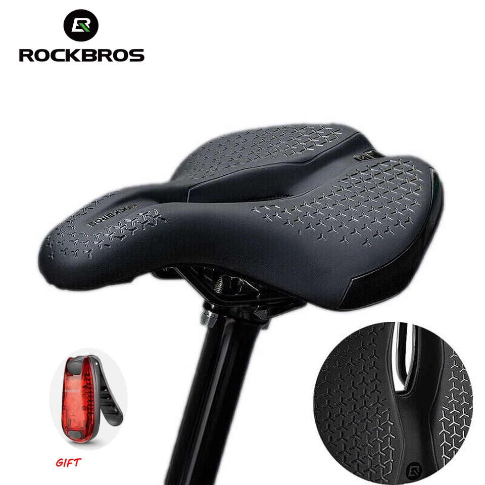 ROCKBROS Road MTB Bike Saddle Seat Soft Comfort Cycling Gel Pad Cushion &Lights - Image 2 of 4