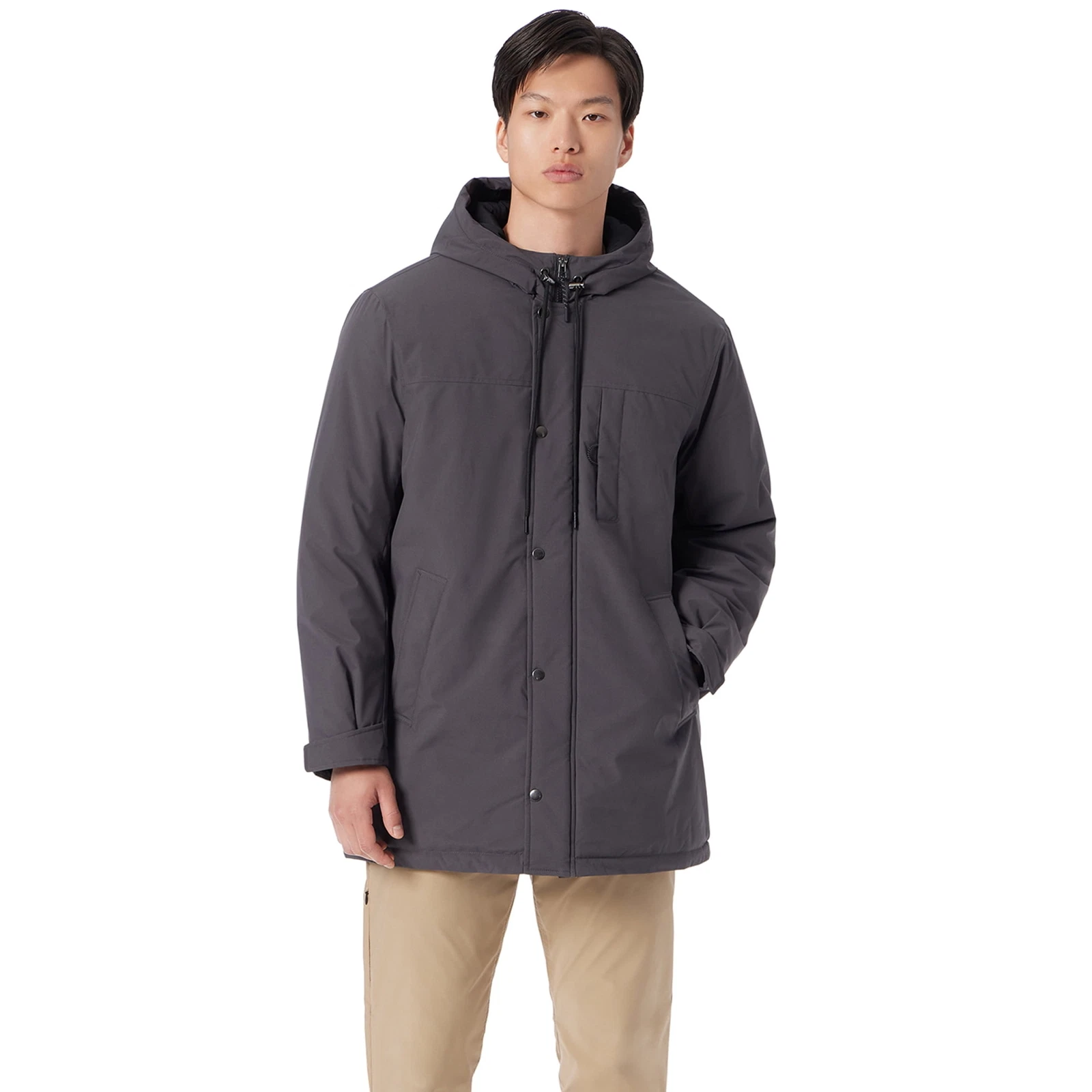 Bass & Co. Men's Gray Full-Zip Button Closure Hooded Strom Coat Jacket: XL