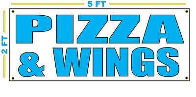 PIZZA & WINGS in CYAN BLUE Banner Sign NEW Size
