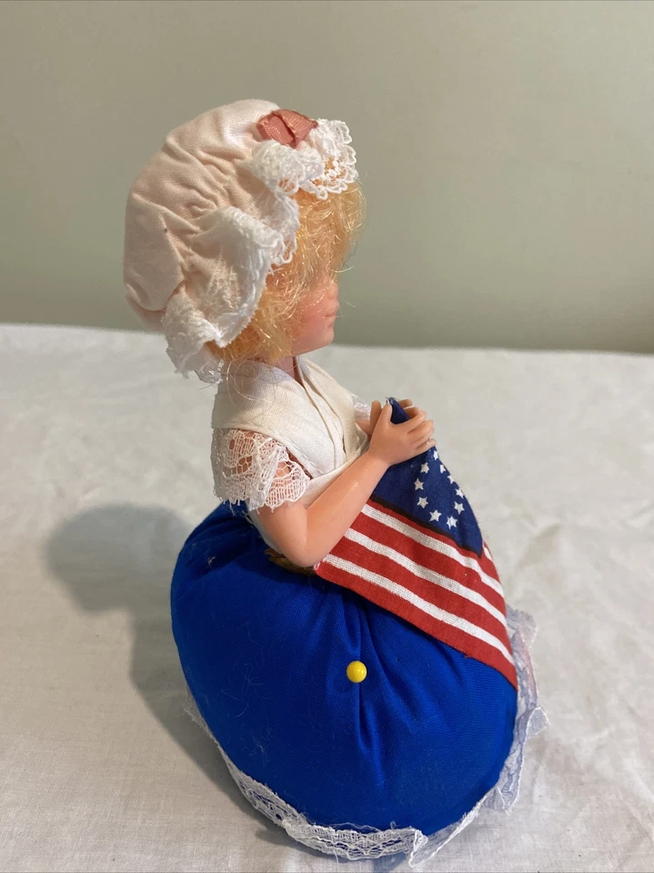 De colección 1975 Betsy Ross Pin de Coser Cojín Bandera Americana Encaje Bandera de Hong Kong EE. UU. USADO EN EXCELENTE ESTADO Foto 4 de 4