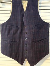 VTG Men  s 40s Art Deco Navy Pinstripe Wool Vest Waistcoat 4 Pocket Sm Al Capone