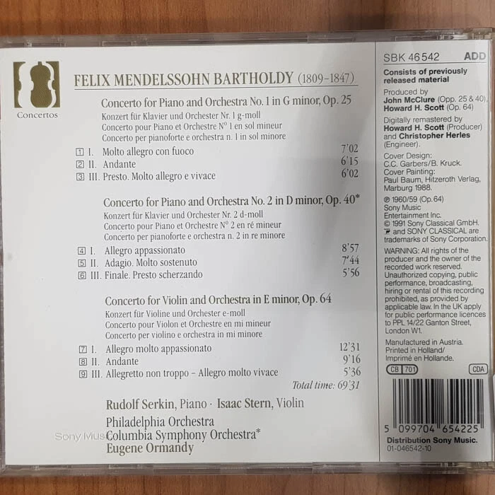 SERKIN / STERN / ORMANDY Mendelssohn Piano Concerto 1 & 2  EX/EX(CD) - Bild 4 von 4