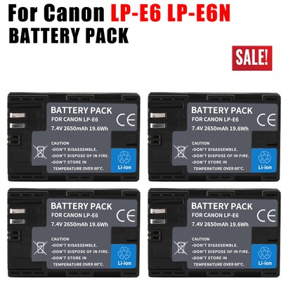 4PCS LP-E6 LP-E6N Battery Pack For Canon EOS 5D Mark II/III/IV EOS 6D 7D BG-E9