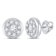 14kt White Gold Womens Round Diamond Cluster Stud Earrings 1.00 Cttw
