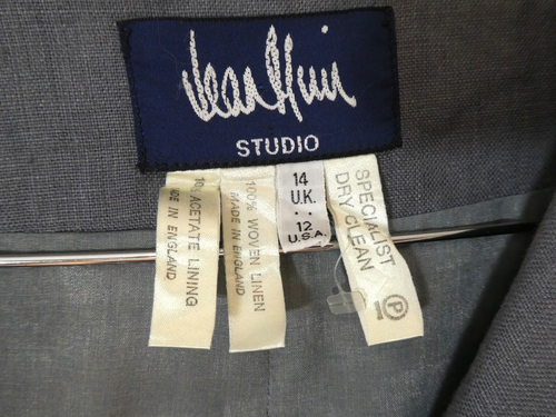 JEAN MUIR Light Blue Linen 3/4 Wide Sleeve Waterfall Front Lined JACKET - 14-20 - Picture 10 of 16