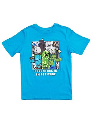 Minecraft Boys Blue Adventure Tee Shirt Video Gamer T-Shirt
