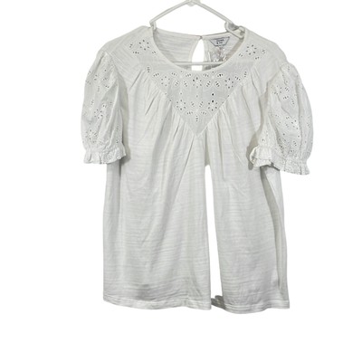 Crown & Ivy Womens White Comfort Round Neck Short Sleeve Blouse Top Size Large