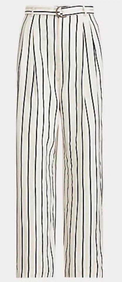 Nuevo con etiquetas Polo Ralph Lauren Mujer Cinturón Satén Pantalón Talla 4 Pantalones Crema/Multi Rayas Foto 4 de 4