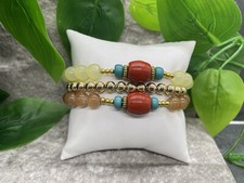 3 PC Handmade Boho Beaded Stackable 6.5" Plus Stretch Bracelet Set New A2587