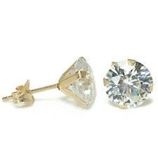14K Solid Yellow Gold Round CZ Stud Earrings sizes 1.5-10MM Top Quality FREE BOX