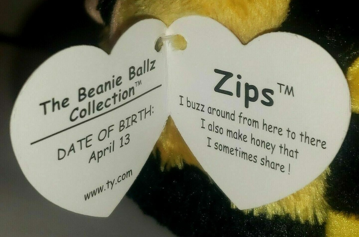 Ty Beanie Ballz ZIPS the Bumble Bee Ball 5