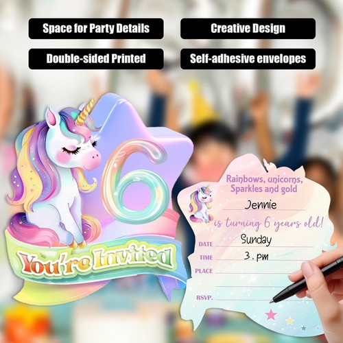 30Pcs 6th Rainbow Birthday Party Invitations Cute Rainbow 6th Birthday Party ... - Picture 4 of 6