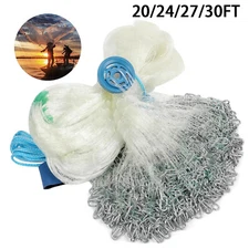20-30FT Diameter Large Fishing Cast Net Thicken Nylon Line w/Steel Chain Sinker