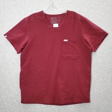 Figs Women Scrub Top Medium Red Technical Collection Pockets Short Sleeve V Neck