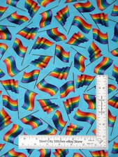 Pride Flag Toss Fabric Rainbow Multi Color Flags Blue Cotton QT By The Yard
