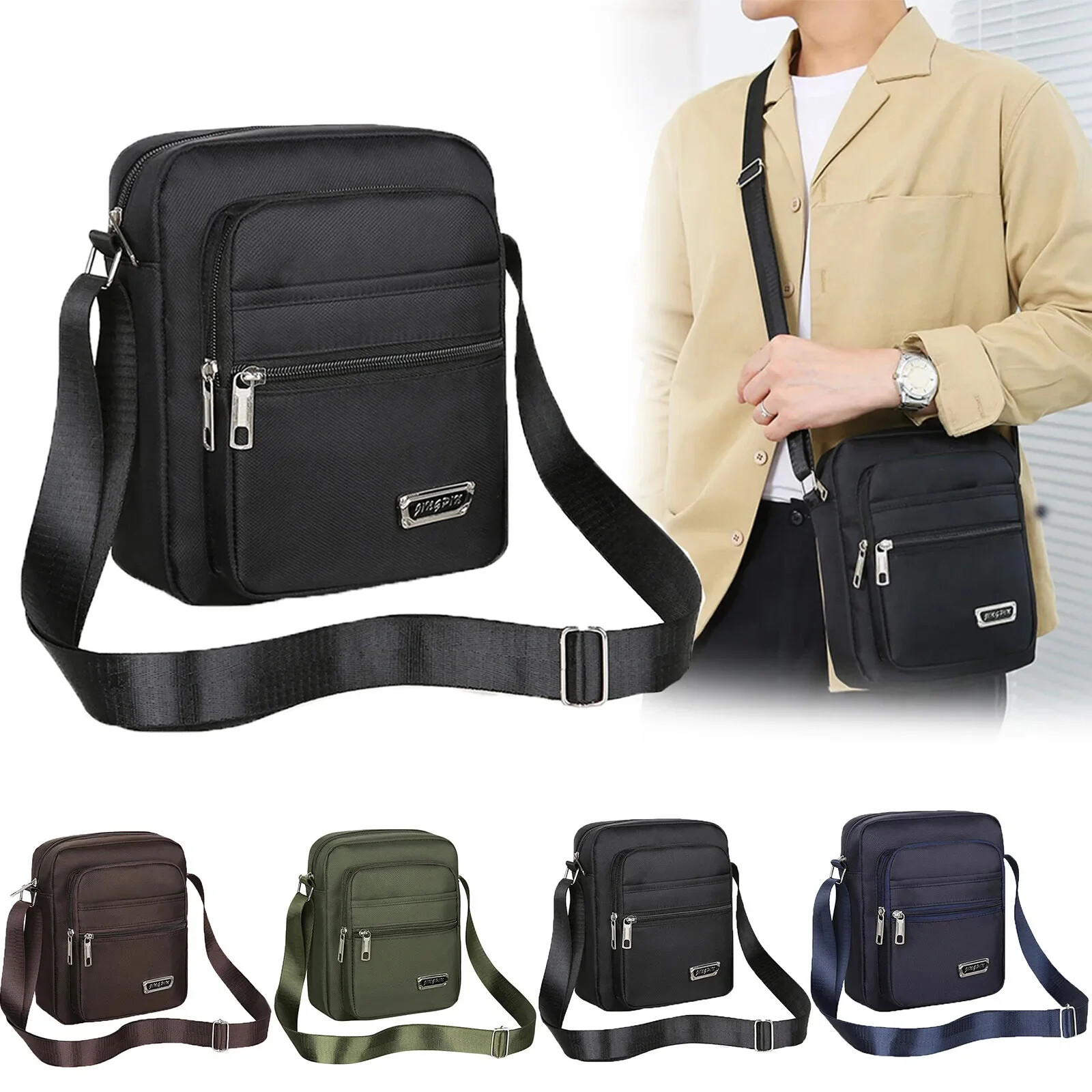 New Men's Fashion Shoulder Casual Crossbody Bag Nylon Fabric Multi Pocket Design