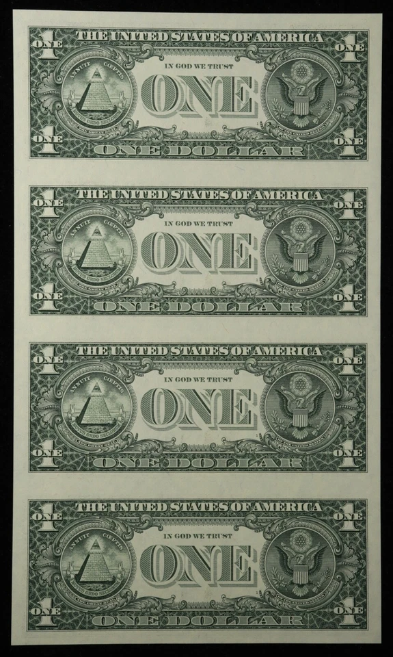 Bureau of Engraving and Printing 1993 $1 Federal Reserve Note Uncut Sheet of 4 - Image 2 of 4