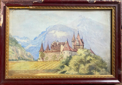 ::AQUARELL CHATEAU DE AIGLE SCHLOSS ANWESEN IN DER SCHWEIZ