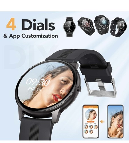 Montre Connectée Ronde pour Homme Femme Assistant Bluetooth, Cadran 1.3" Fitness Coeur - Photo 9 sur 25