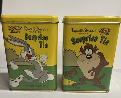 Vintage 1997 Taz Surprise Set 2 Tins  Looney Tunes Russell Stover with 2 Toys