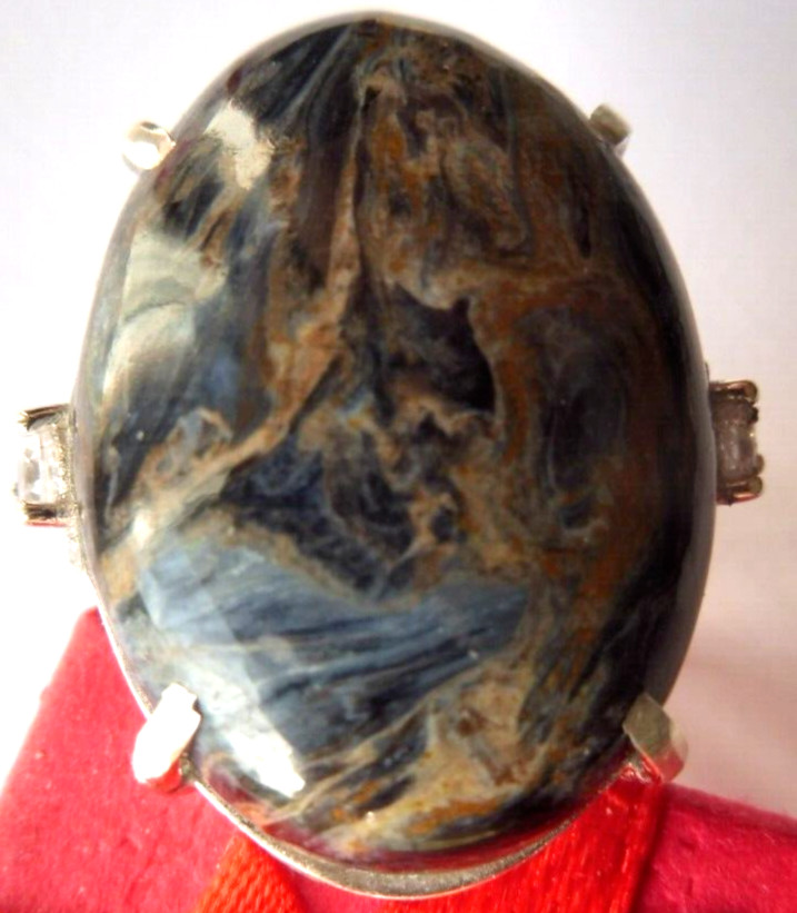 Bague en pietersite naturelle de 31 carats anneau argent massif réglable