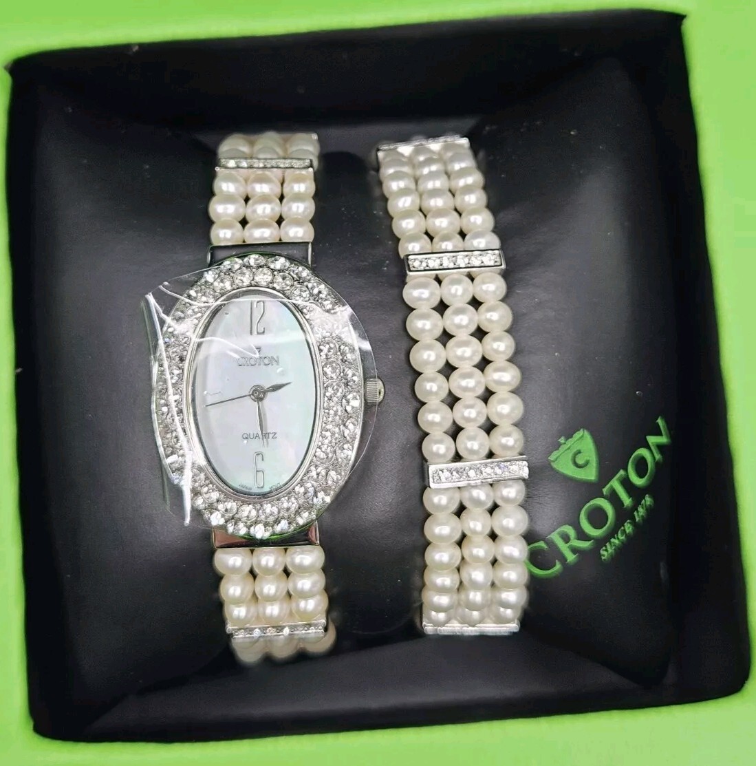 Croton Women\'s Mother of Pearl Watch & Bracelet Set Crystal Halo Tahitian Pearl Croton Pearl Watch and Bracelet Set Like new | Mercari main image 3
