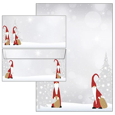IDEENSTADL Weihnachten Wichtel grau rot Motivpapier Briefpapier 20 Blatt A4+20 Kuverts xmas