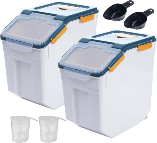 50 Lbs Flour Storage Container, 2 Pack Rice Storage Container with Measuring Cup
