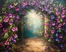 Garden with blooming violets oil painting 8x10 Print