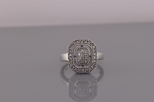 Heng Ngai Sterling Silver Framed Diamond Clustered Band Ring 925 Sz: 6