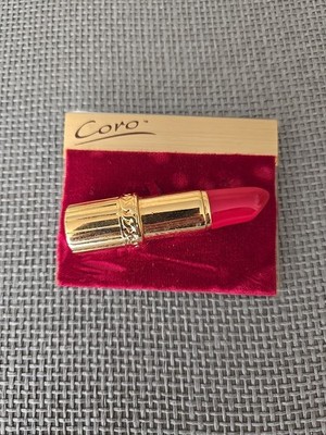 Vintage Coro Bold Pink Lipstick Brooch with Gold Accent New Old Stock