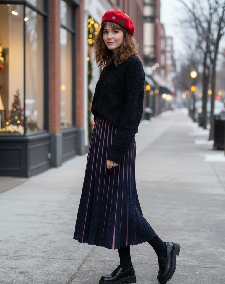 Marine Layer Black Penny Pleated Metallic Midi Skirt XS Academia Preppy Holiday