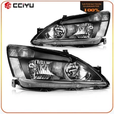 Headlights Assembly For 2003-2007 Honda Accord Black Housing Left+Right Pair