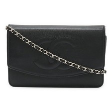 Chanel Coco Mark Caviar Leather Shoulder Bag Women Black One Size